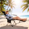 Reclining Camping Chair With Footrest 4-Position Adjustable Outdoor Folding Chair Heavy Duty Portable Camping Lounge Chair With Headrest Cup Holder