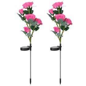 Solar Powered Outdoor Rose Flower Led Decorative Lights 2Pcs Water Resistant Pathway Stake Lights For Garden Patio Yard Walkway