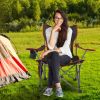 Foldable Camping Chair 330Lbs Ld Heavy Duty Steel Lawn Chair Collapsible Chair With Reclining Backrest Angle Cup Holder Pillow Side Pocket Carry Bag