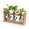 Plant Terrarium Propagation Station With 3 Heart Shaped Vases Wooden Stand Desktop Air Planter Bulb Glass Vase For Hydroponics Home Office Decor