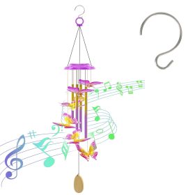 Solar Butterfly Wind Chime With Aluminum Tubes 7 Color Changing Wind Chime For Outside Ip44 Waterproof Outdoor Garden Yard Decor
