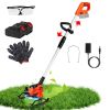 Cordless Grass Trimmer With Wheels 2Pcs 3.0Ah Batteries Rechargeable 3 Types Of Blades Head Angle Adjustable Lightweight