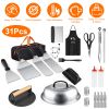 Griddle Accessories Kit Flat Top Grill Accessories 31Pcs Camp Chef With Spatulas Griddle Press Basting Cover Spice Shakers Vegetable Forks