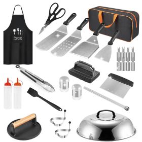Griddle Accessories Kit Flat Top Grill Accessories 31Pcs Camp Chef With Spatulas Griddle Press Basting Cover Spice Shakers Vegetable Forks