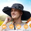 Outdoor Wide Brim Sun Hat With 2 Rechargeable Fans Solar Powered 3 Wind Speeds Upf50+ Breathable Waterproof Nylon Mesh Hat For Gardening Yard Work