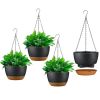 Hanging Planter With Drainage Holes Removable Self-Watering Tray 4Pcs 9.64In Diameter Plastic Hanging Flower Plant Pots For Indoor Outdoor