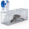 Live Animal Trap Cage 37X14X15In Folding Catch And Release Humane Cat Trap Galvanized Iron For Raccoons Foxes Coyotes Stray Dogs Armadillos Squirrels