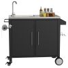 Outdoor Grill Cart With Storage Kitchen Prep Station Cart Outdoor Grill Table With Wheels Sink For Patio Backyard Bbq
