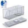 Live Animal Trap Cage 37X14X15In Folding Catch And Release Humane Cat Trap Galvanized Iron For Raccoons Foxes Coyotes Stray Dogs Armadillos Squirrels