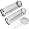 Portable Bbq Rolling Round Basket Stainless Steel Grill Mesh 2Pcs 3.42X11.61In Net Tube With Removable Cover Backyard Porch Garage