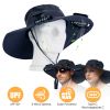 Outdoor Wide Brim Sun Hat With 2 Rechargeable Fans Solar Powered 3 Wind Speeds Upf50+ Breathable Waterproof Nylon Mesh Hat For Gardening Yard Work
