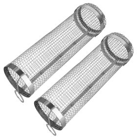 Portable Bbq Rolling Round Basket Stainless Steel Grill Mesh 2Pcs 3.42X11.61In Net Tube With Removable Cover Backyard Porch Garage