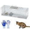 Live Animal Trap Cage 27X7.5X8In Folding Catch And Release Steel Humane Cat Trap For Racoons Stray Cats Rabbits Beavers Hedgehogs Chipmunk Small Anima