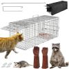 Humane Trap Cage With Waterproof Cover Gloves Catch Release Live Animal Rodent Cage Collapsible Galvanized Wire For Raccoons Beavers Groundhogs