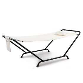 Freestanding Hammock with Stand, 550LBS Heavy Duty Outdoor Hammock Bed with Soft Pillow & Storage Bag, Beige