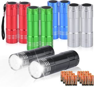 10 Pack of Flashlights 9 LED Mini Aluminum Flashlight Bulk with Lanyard 30 AAA Batteries Included Assorted Colors Handheld Flashlights for Hurric