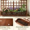 Outdoor Dual Wooden Raised Garden Bed Frame with Trellis And Drainage Holes for Vegetable Flower Plant Gardening