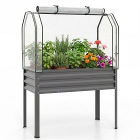 3-in-1 Metal Raised Garden Bed with Mini Greenhouse Cover, Elevated Planter Box - Gray