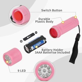 9-LED Mini Flashlight 6-Pack, Small Multicolor Flashlights with Lanyard, 18 AAA Batteries Included, for Hurricane Supplies