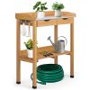 Outdoor Garden Potting Bench Table, Wooden Horticulture Planting Worstation with Metal Tabletop, 2 Drawers, Storage Shelf, 3 Hooks, Natural Wood