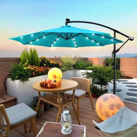 10 ft Outdoor Patio Umbrella Solar Powered LED Lighted Sun Shade Market Waterproof 8 Ribs Umbrella with Crank and Cross Base for Garden Deck Back