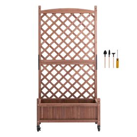 2PCS Raised Garden Bed with Trellis, 60"x13"x61.4" Outdoor Raised Wood Planters with Drainage Holes