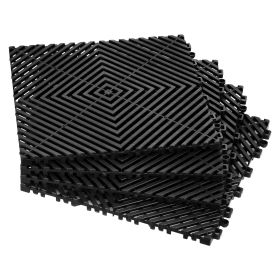 Interlocking Drainage Mat, 12' x 12' Modular Interlocking Cushion, 40 Pcs Splicing Drainage Mats, Non-Slip Black PP Drainage Floor Tile and Shower Mat
