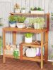 1PC Outdoor Garden Potting Wood Planting Workstation with Open Shelves