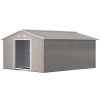 11' x 13' Practical Backyard Garden Storage Tool Shed Double Sliding Door 4 Ventilation Slots, Light Grey