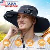 Outdoor Wide Brim Sun Hat With 2 Rechargeable Fans Solar Powered 3 Wind Speeds Upf50+ Breathable Waterproof Nylon Mesh Hat For Gardening Yard Work