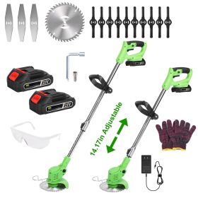 Cordless Rechargeable Grass Trimmer Weed Cutter 21V 300W 18000M/Min 2 Stainless Steel Blades 10 Plastic Blades Garden Lawn Fence