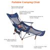 Foldable Camping Chair 330Lbs Ld Heavy Duty Steel Lawn Chair Collapsible Chair With Reclining Backrest Angle Cup Holder Pillow Side Pocket Carry Bag