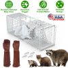 Humane Trap Cage Catch Release Live Animal Rodent Cage Collapsible Galvanized Wire with Gloves Cats Raccoons Beavers Groundhogs Foxes Armadillos