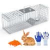 Live Animal Trap Cage 27X7.5X8In Folding Catch And Release Steel Humane Cat Trap For Racoons Stray Cats Rabbits Beavers Hedgehogs Chipmunk Small Anima