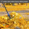 Adjustable Metal Leaf Rake Long Handle, Garden Rakes for Lawns Heavy Duty Leaves with Expandable Head 8-17"