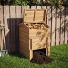Solid Wood Compost Bin with Lockable Sliding Door and Flip-top Opening for Garden