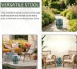 Antique Blue 14" X 17" Ceramic Garden Stool with Double-Coin Knotted Ring Design Strong Glazed Decorative End Table Home Collection