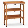 Outdoor Garden Potting Bench Table, Wooden Horticulture Planting Worstation with Metal Tabletop, 2 Storage Shelves, 3 Hooks, Natural Wood