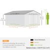 11' x 13' Practical Backyard Garden Storage Tool Shed Double Sliding Door 4 Ventilation Slots, Light Grey