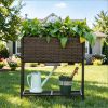 Elevated Planter Box with Rattan Wicker Look Raised Garden Bed Portable Design for Herbs Vegetables Tool Storage Shelf