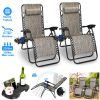 Foldable Zero Gravity Lounge Recliner Chair Dual Side Tray 330Lbs Load 2Pcs Stress Relief Pillow Patio Garage Backyard Lying Chair