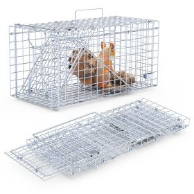 Humane Single Door Galvanized Iron Live Animal Trap Collapsible Animal Cage 2Pcs 18X8X10In Catch And Release For Small Squirrel Raccoon Feral Cat ETC.