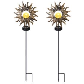 Solar Powered Sun Stake Lamp Ip54 Waterproof Decorative Lamp Crackle Glass Globe Stake Lights For Garden Lawn Yard Driveway