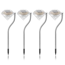 Outdoor Solar Diamond Led Lights 4Pcs 7-Color Changing Ip65 Waterproof Pathway Stake Decorative Lamp For Garden Patio Yard Walkway