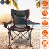 Foldable Camping Chair 330Lbs Ld Heavy Duty Steel Lawn Chair Collapsible Chair With Reclining Backrest Angle Cup Holder Pillow Side Pocket Carry Bag