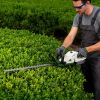 Cordless Rechargeable Hedge Bush Grass Shrub Trimmer 20in 21V with Dual-Action Blades 0.6In Cutting Diameter Safety Lock
