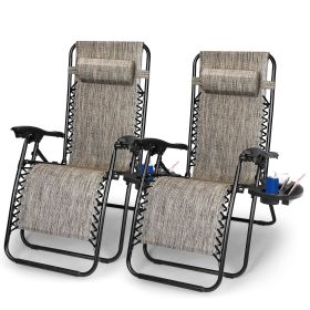 Foldable Zero Gravity Lounge Recliner Chair Dual Side Tray 330Lbs Load 2Pcs Stress Relief Pillow Patio Garage Backyard Lying Chair