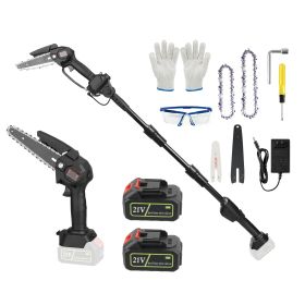 2-In-1 Cordless Pole Saw & Mini Chainsaw Electric Mini Chainsaw Adjustable Length with 2Pcs 3000Mah Batteries 4In/6In Chains