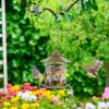 Hanging Outdoor Wild Bird Gazebo Feeder Large Capacity 6 Feeder Ports For Garden Patio Yard Park Weatherproof Easy To Refill