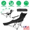 Reclining Camping Chair With Footrest 4-Position Adjustable Outdoor Folding Chair Heavy Duty Portable Camping Lounge Chair With Headrest Cup Holder